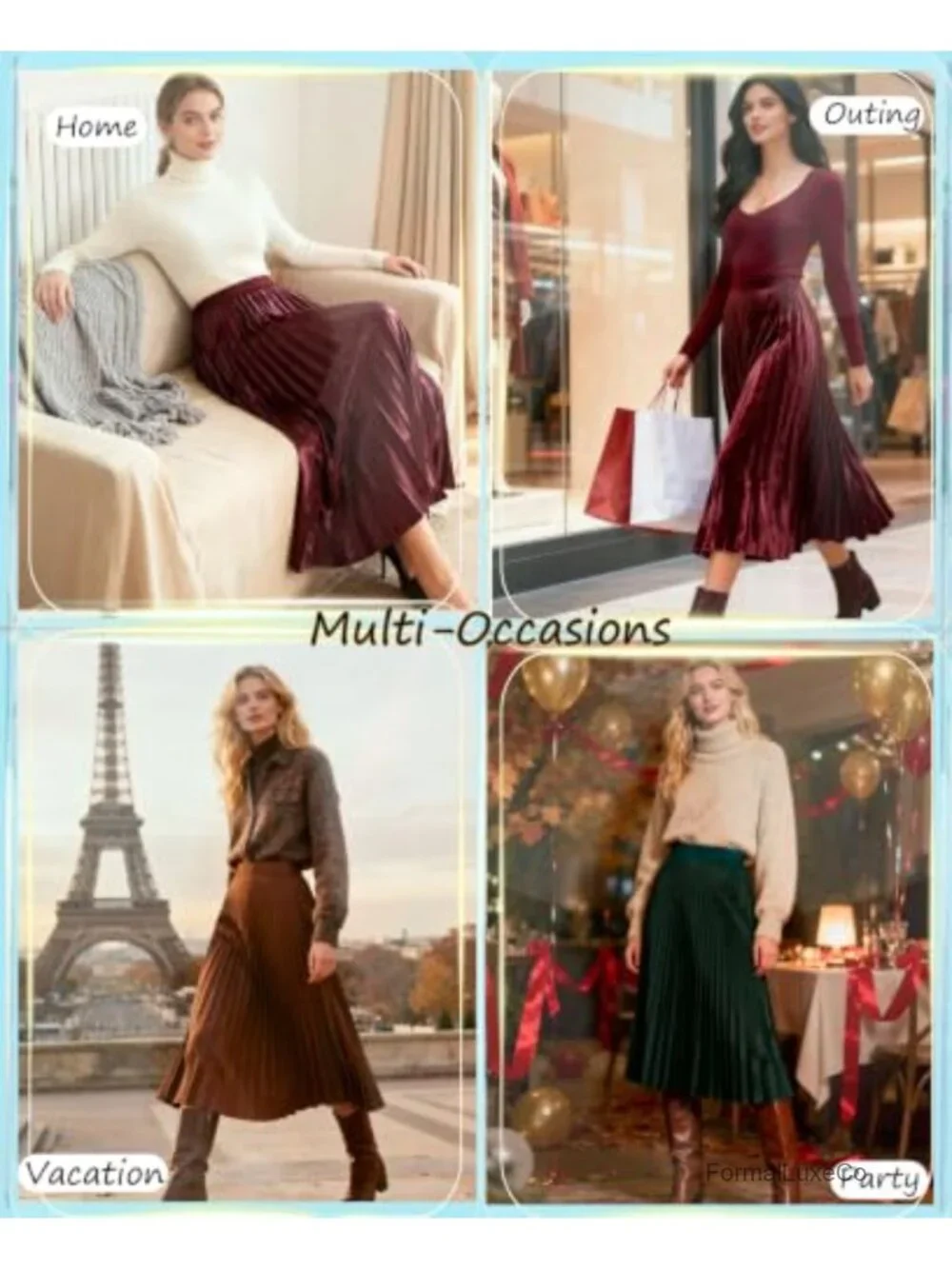 Pleated A-Line Swing Skirt High Elastic Waist Flared Hemline